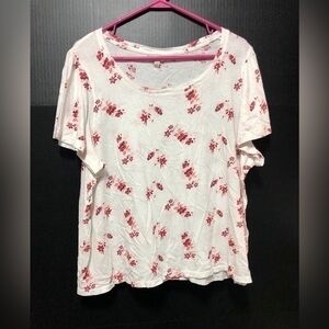 ⛄️Lucky Brand Floral Print White & Red scoop neck Top